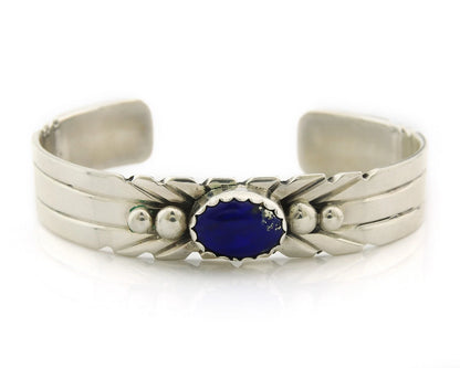 Navajo Cuff Bracelet Sterling Silver Natural Lapis Signed Gene Nataan Vintage