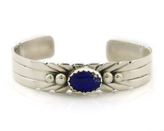 Navajo Cuff Bracelet Sterling Silver Natural Lapis Signed Gene Nataan Vintage