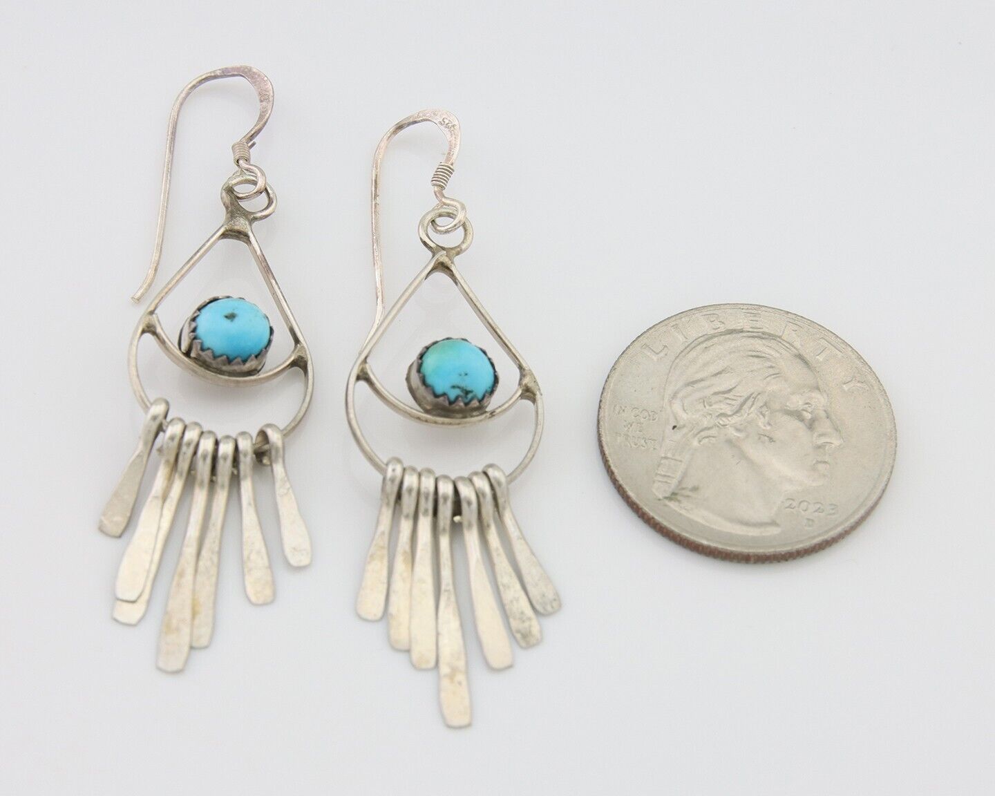 Navajo Dangle Earrings 925 Silver Natural Turquoise Artist Signed JB C.80's