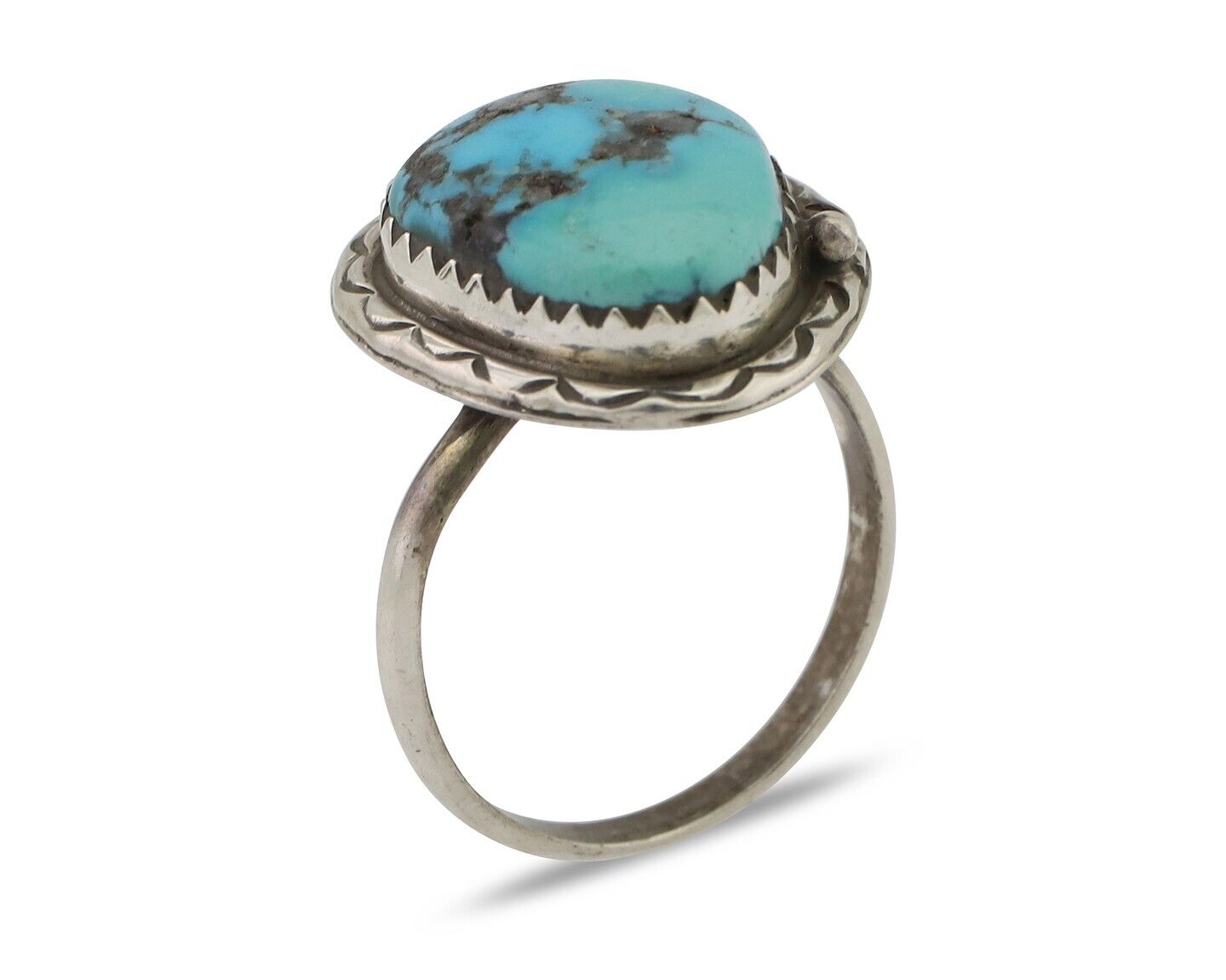 Navajo Ring 925 Silver Natural Turquoise Native American Artist C.80's