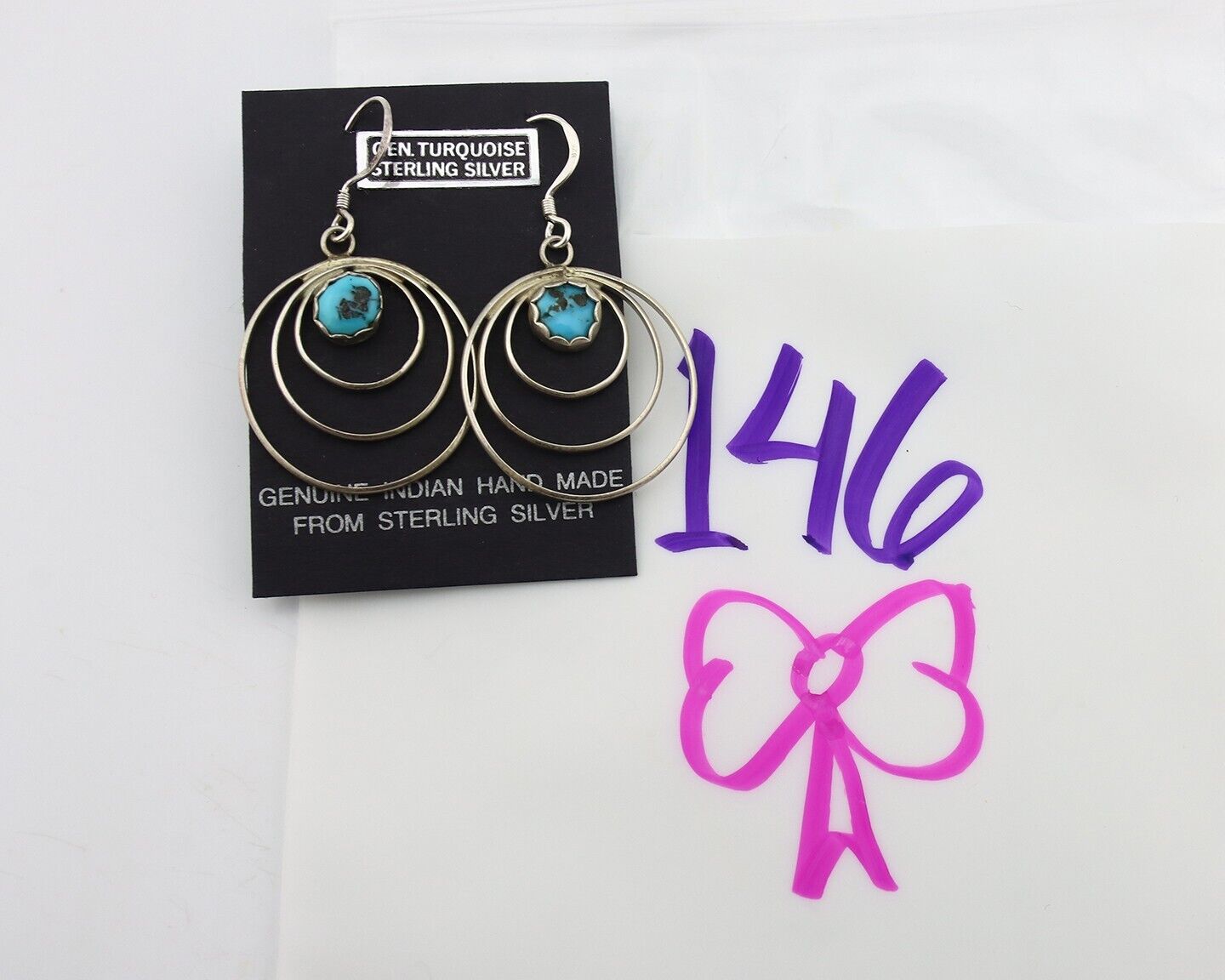 Navajo Dangle Handmade Earrings 925 Silver Blue Turquoise Native Artist C.80's