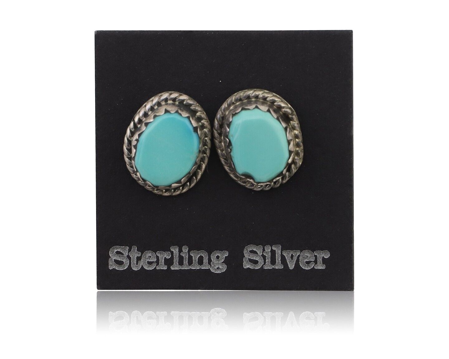 Navajo Earrings 925 Silver Natural Blue Turquoise Native American Artist C.80s