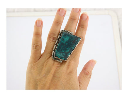 Navajo Ring 925 Sterling Natural Blue Turquoise Native Artist C.80's Size 7.5+