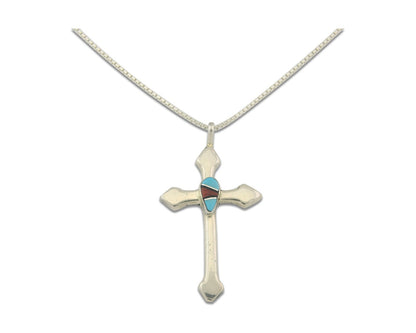 Navajo Cross Necklace Sterling Silver Authentic Natural Gemstones Signed M