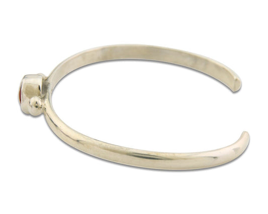 Navajo Bracelet .925 Silver Natural Red Coral Cuff Native American Artist C.80's