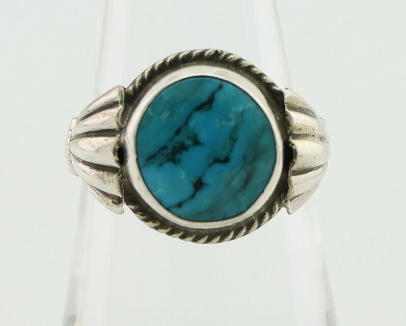 Navajo Handmade Ring 925 Silver Blue Turquoise Native American Artist C.80's