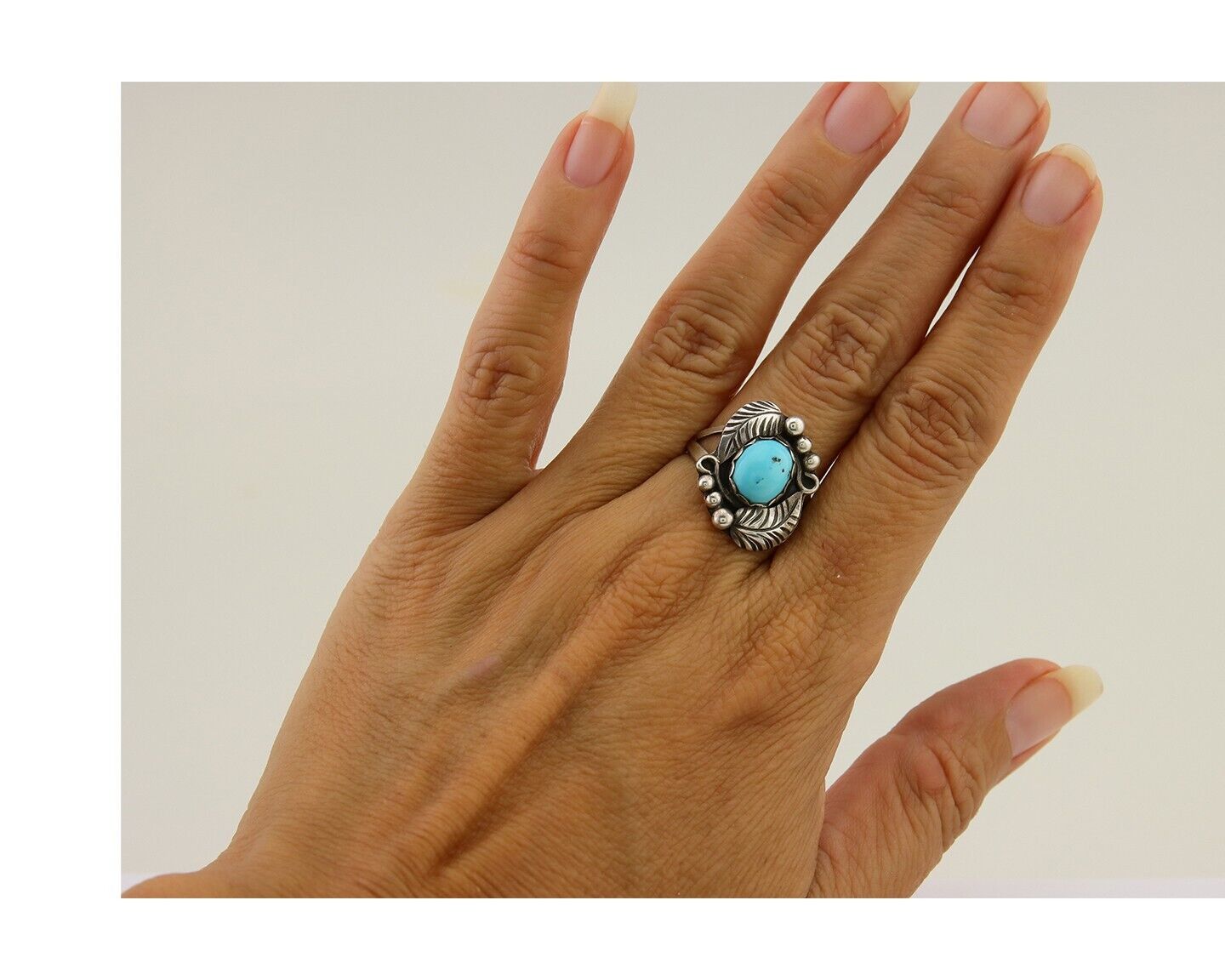 Navajo Ring 925 Sterling Silver Blue Turquoise Native American Artist C.80's