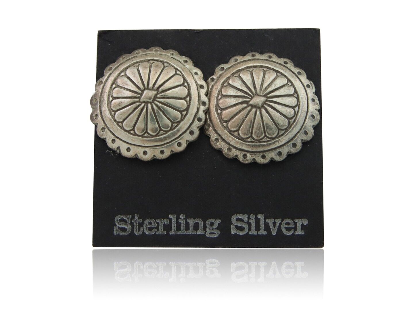 Navajo Concho Earrings 925 Silver Native American Artist C.80's