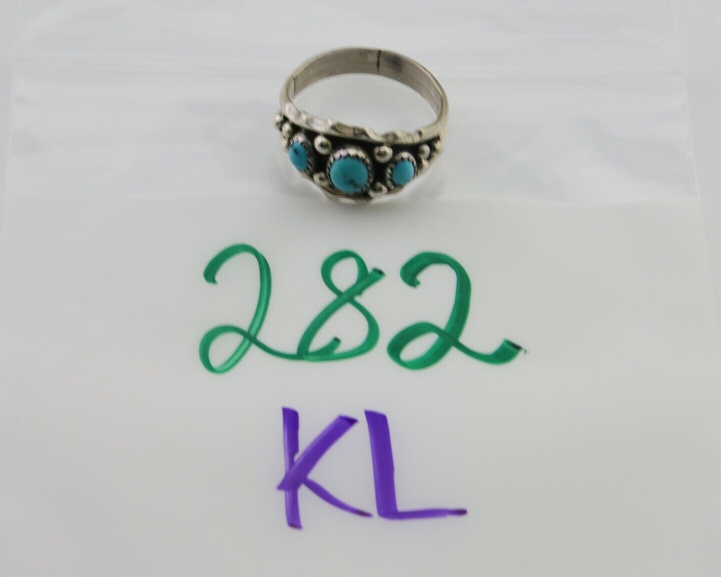Navajo Ring 925 Silver Natural Blue Turquoise Native Artist Signed SC C.80's