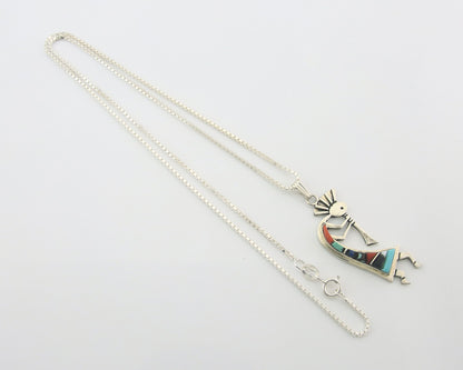 Navajo Kokopelli Necklace Sterling Silver Authentic Natural Gemstone