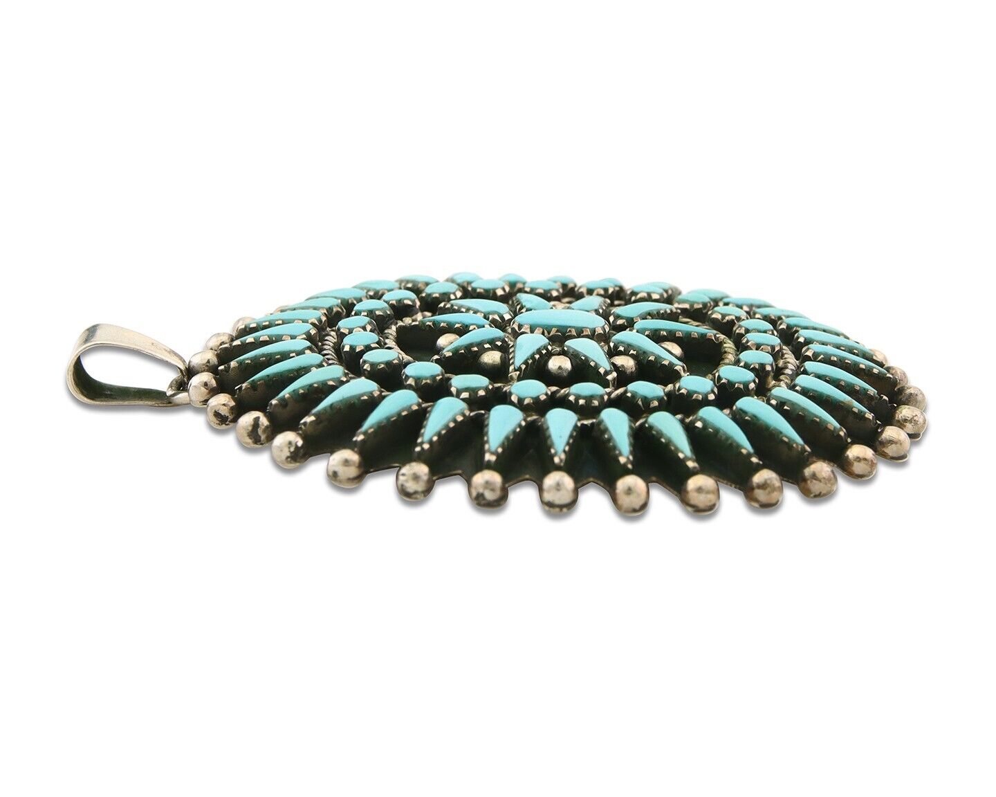 Navajo 925 Silver Pendant Petite Point Turquoise Handmade Signed B Yazzie C.80's