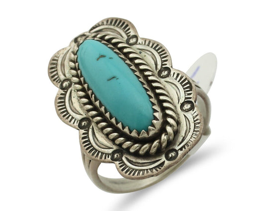 Navajo Ring .925 Silver Sleeping Beauty Turquoise Native American Artist C.80's