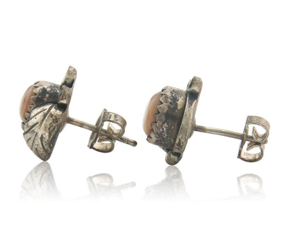 Navajo Earrings 925 Silver Handmade Natural Pink Mussel Native American Artist