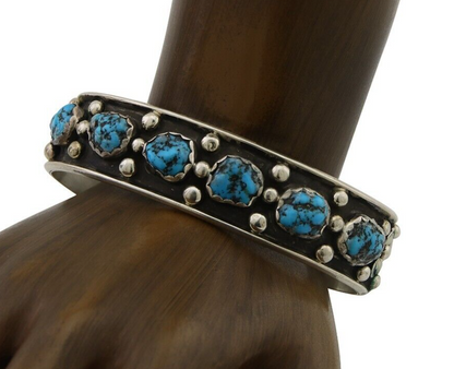 Navajo Bracelet 925 Silver Sleeping Beauty Turquoise Native American C.80's