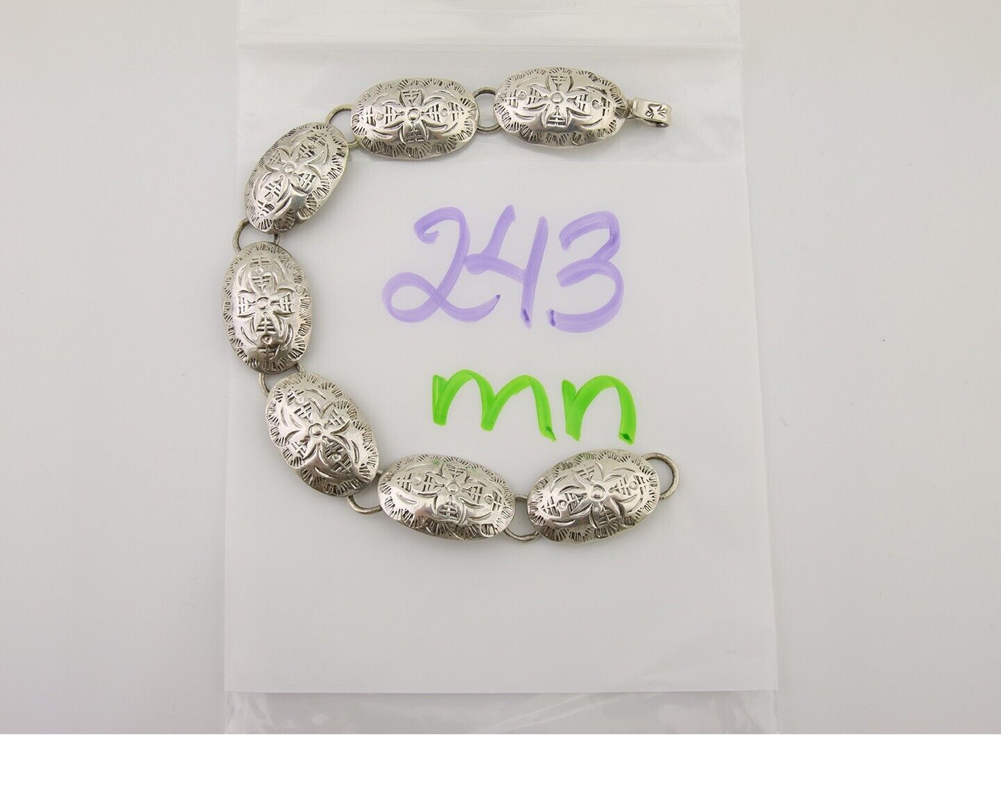 Navajo Hamdmade Concho Bracelet 925 Silver Native Artist Signed C Montoya C.80's