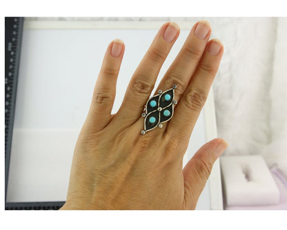 Vintage Zuni Ring 925 Sterling Authentic Natural Turquoise Native Artist Sz 9.75