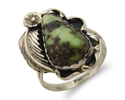Navajo Ring 925 Sterling Silver Green Turquoise Native American Artist C.80s