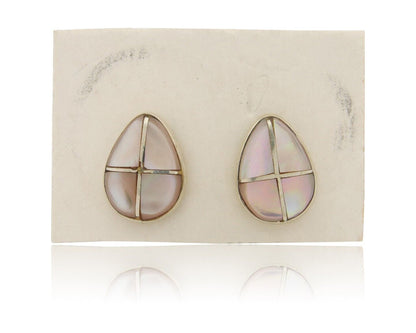 Navajo Earrings 925 Silver Pink Mussel Native American Artist C.80's