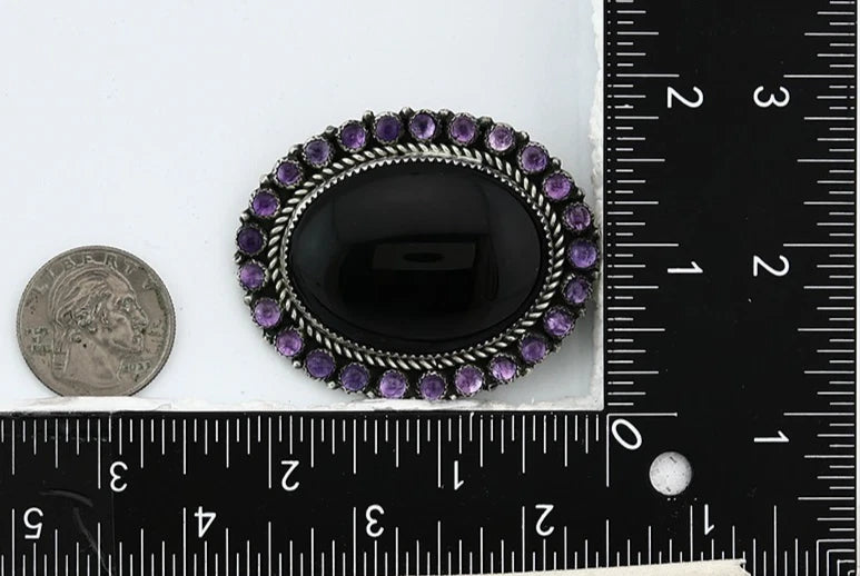 Navajo Pin Pendant Sterling Silver Gemstone Vintage Signed OD C.80's