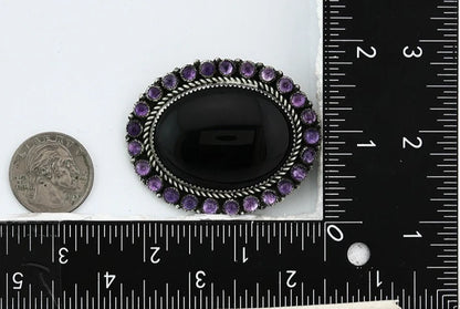 Navajo Pin Pendant Sterling Silver Gemstone Vintage Signed OD C.80's