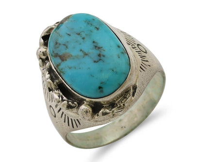 Mens Heavy Navajo Ring 925 Silver Turquoise Native Artist Size 14.5 C.80's