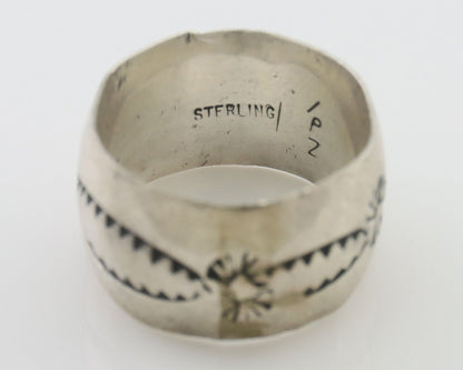 Navajo Hand Stamped Band 925 Silver 11.0 mm Signed PZ Size 5.0 C.80's