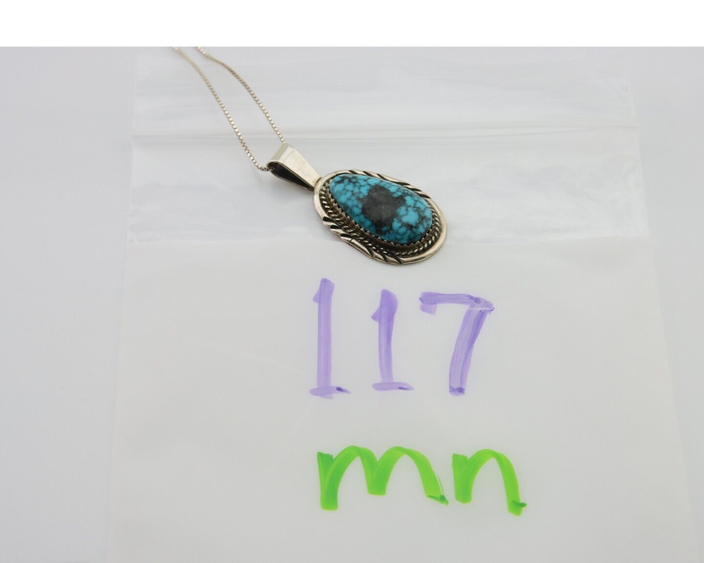 Navajo Necklace 925 Silver Spiderweb Turquoise Artist Signed Loretta Begay C80's