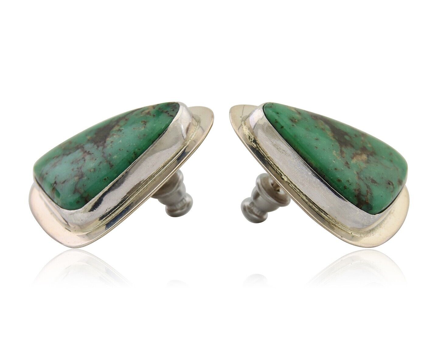 Navajo Shield Earrings 925 Silver Natural Turquoise Artist Signed M.S. C.80's