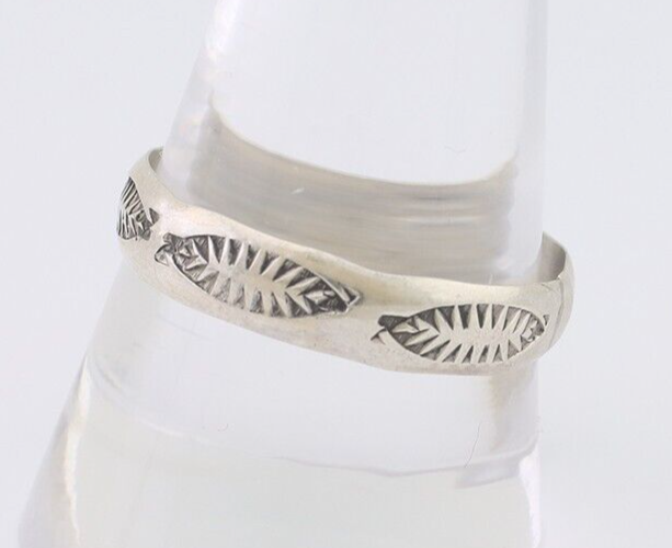 Navajo Hand Stamped Band 925 Silver 5.0 mm Signed Larry Chavez Size 11.25 C.80's