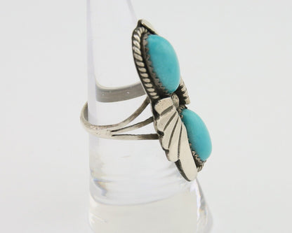 Navajo Ring 925 Silver Natural Blue Turquoise Artist Signed J TSO C.80's