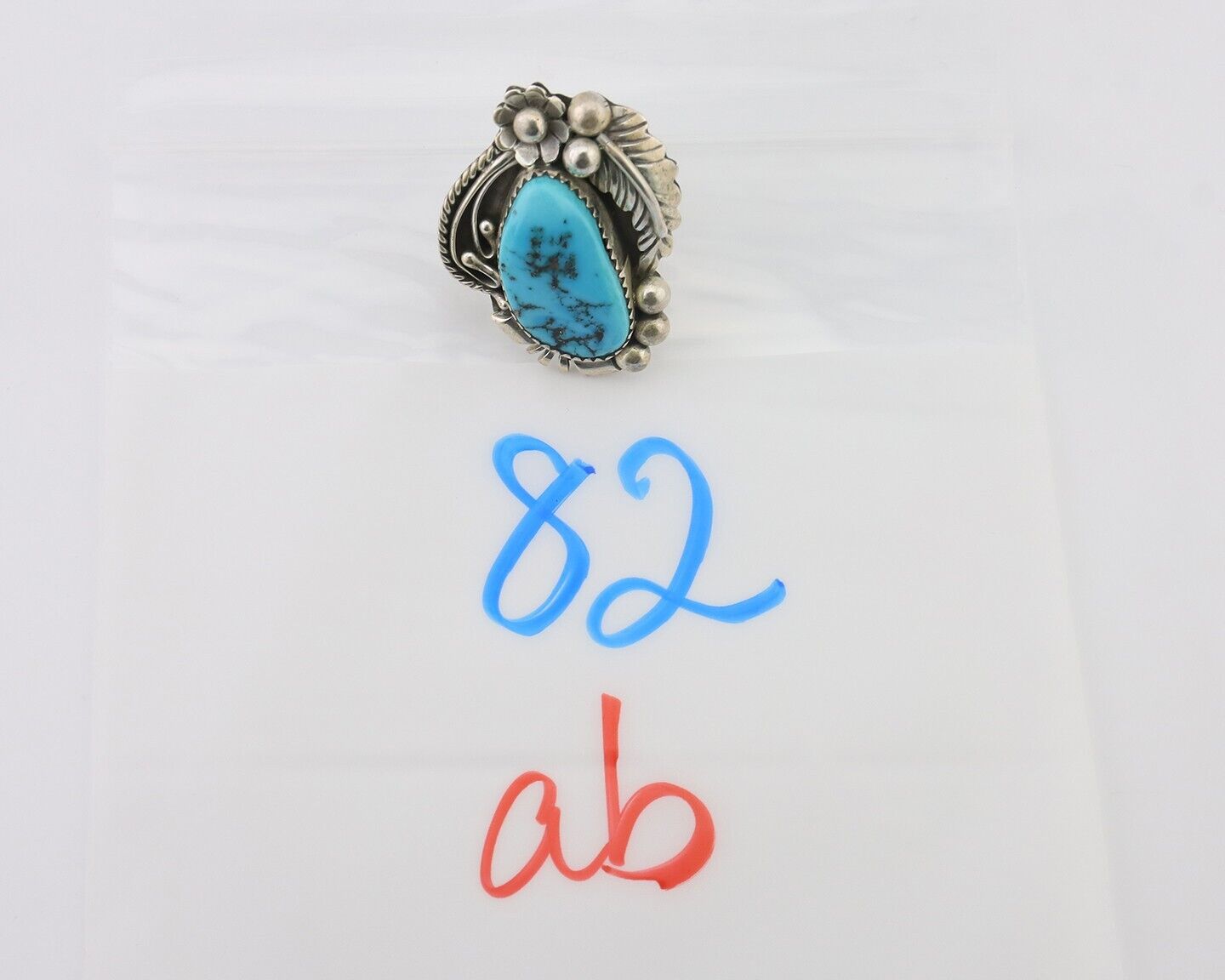 Navajo Ring 925 Silver Sleeping Beauty Turquoise Artist Signed L.M. C.80's