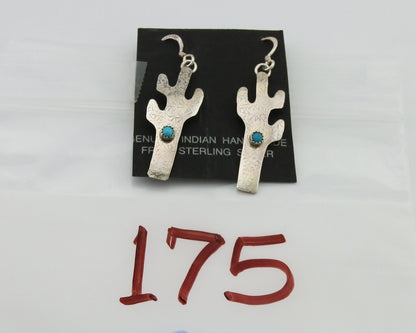 Navajo Handmade Cactus Earrings 925 Silver Natural Turquoise Native Artist C.80s