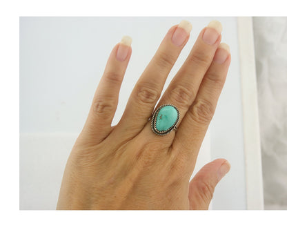 Vintage Navajo Ring 925 Sterling Authentic Santa Rita Turquoise Size 6.0