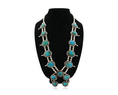 Navajo Squash Necklace Set Sterling Silver Turquoise Authentic Signed K Henry