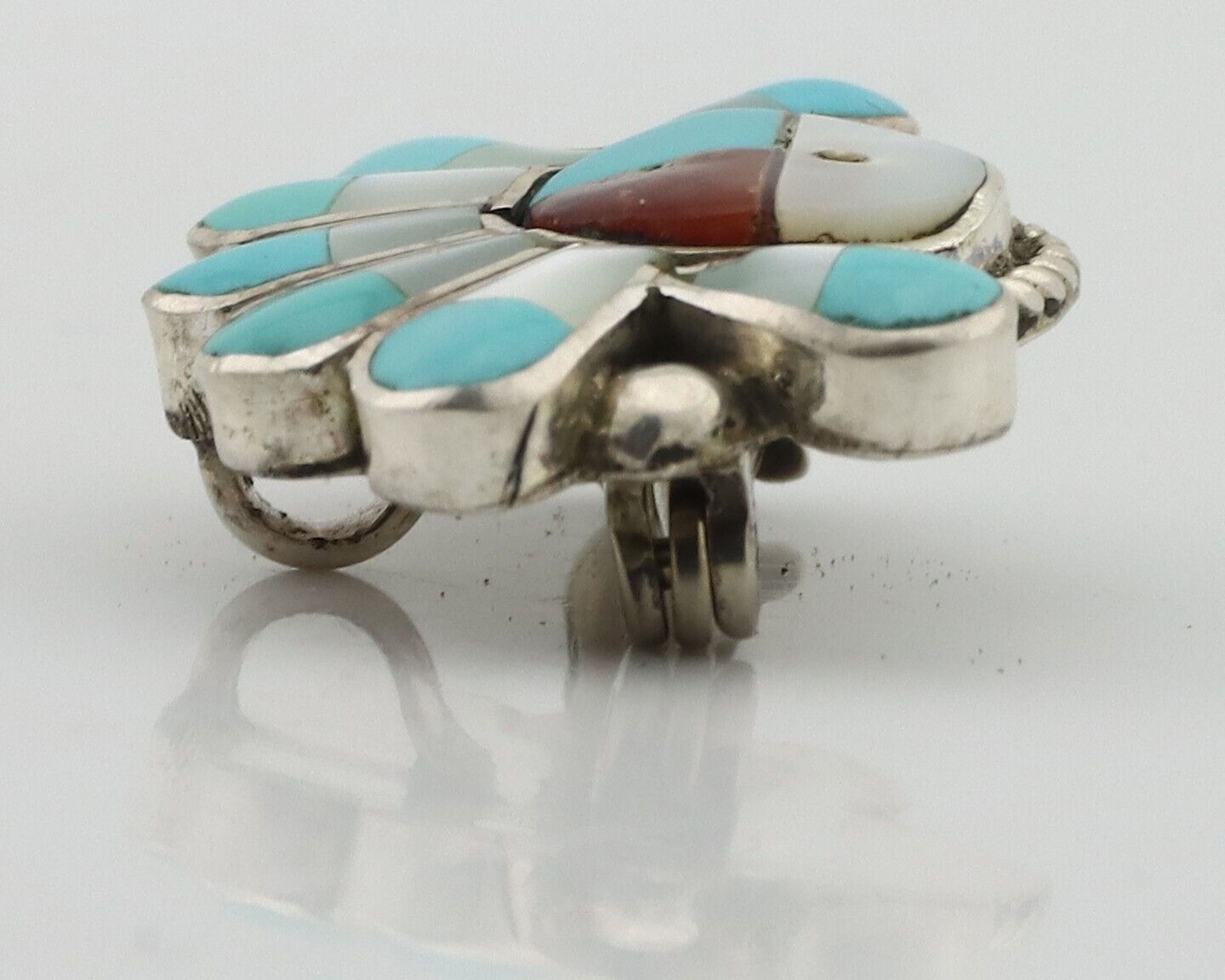 Zuni Pin Pendant .925 Silver Natural Gemstone Native American Artist C.80's