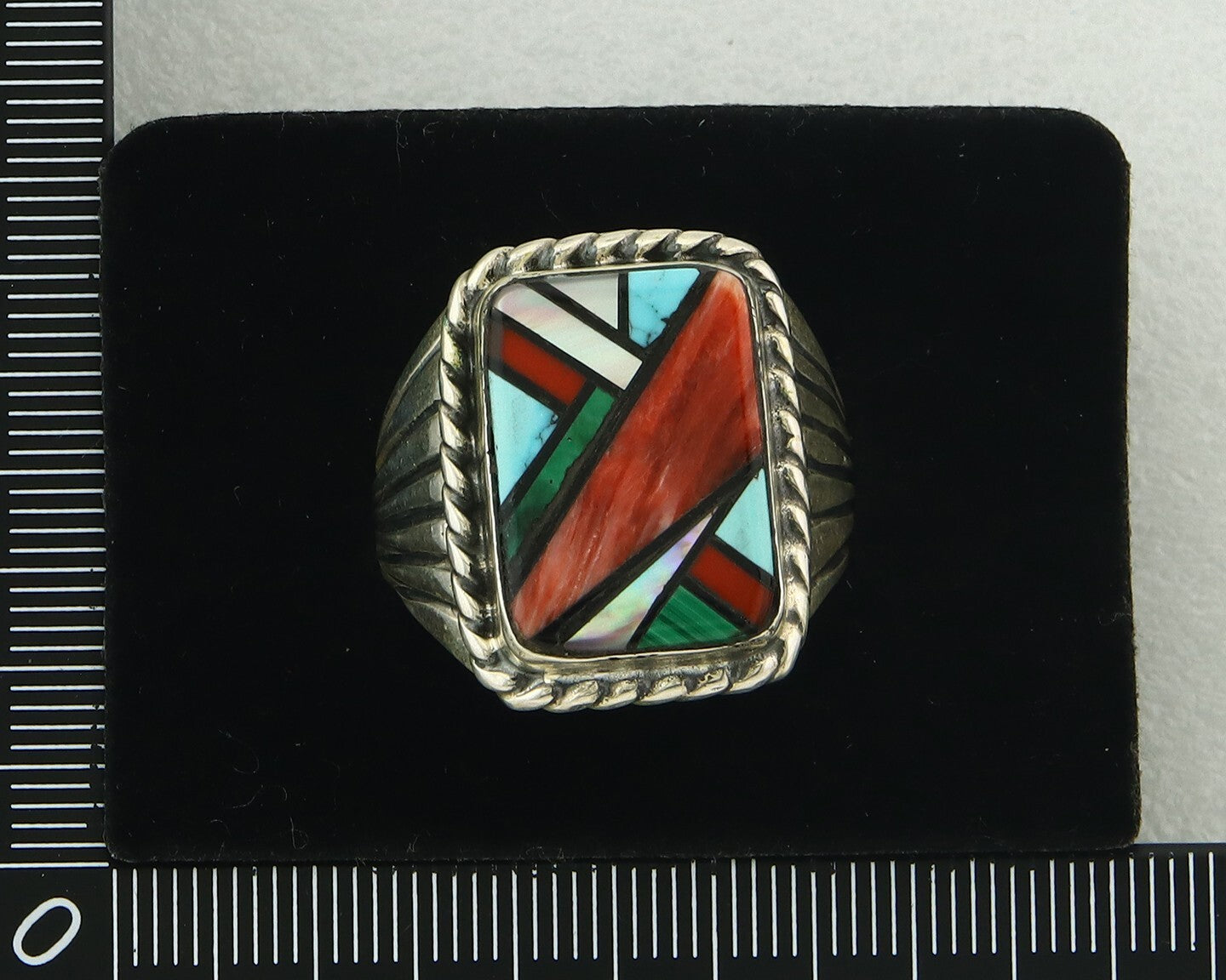 Vintage Navajo Ring 925 Sterling Natural Gemstone Signed C Montoya Size 11.25