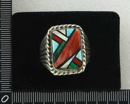 Vintage Navajo Ring 925 Sterling Natural Gemstone Signed C Montoya Size 11.25