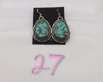 Navajo Dangle Earrings 925 Silver Whole Blue Turquoise Signed Begay C.80's