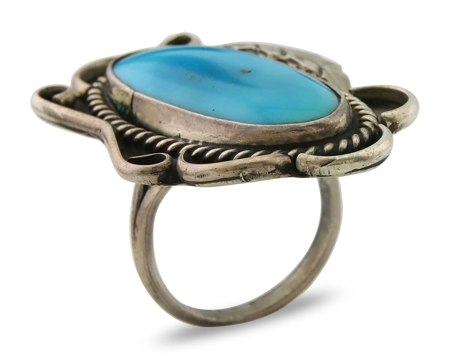 Navajo Ring 925 Sterling Blue Turquoise Native American Artist C.80's
