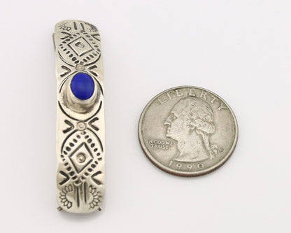 Women Navajo Hair Clip Barrette 925 Silver Natural Royal Blue Lapis Artist C80s