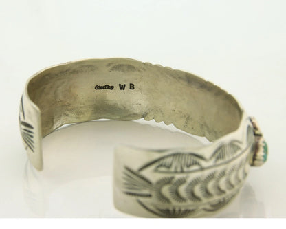 Navajo Cuff Bracelet Sterling Silver Turquoise Vintage Signed WB