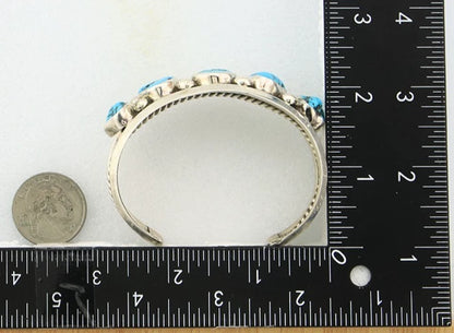 Navajo Cuff Bracelet Sterling Silver Vintage Turquoise Signed H