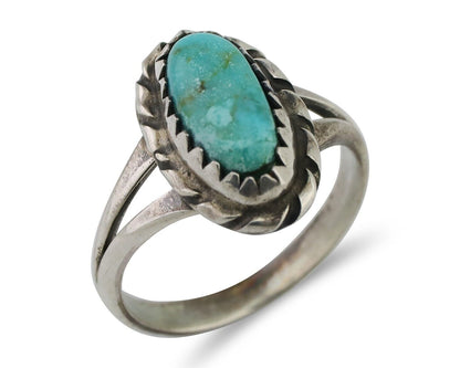 Navajo Ring 925 Silver Kingman Turquoise Native American Artist C.80's