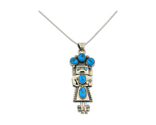 Navajo Kachina Necklace Sterling Silver Natural Turquoise Vintage Signed
