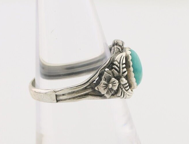 Navajo Ring 925 Silver Natural Turquoise Native American Artist C.80's