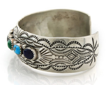 Navajo Cuff Bracelet Sterling Silver Natural Gemstone Vintage Signed WB