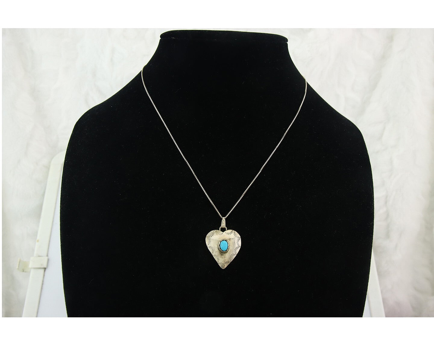 Navajo Sterling Silver Necklace Authentic Turquoise Vintage Handmade Artist ES