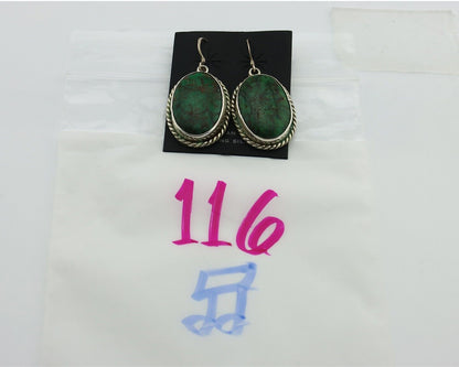 Navajo Earrings 925 Silver Natural Green Turquoise Native Artist C.80's