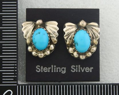 Navajo Earrings 925 Silver Natural Turquoise Artist Signed B. J. C.80's