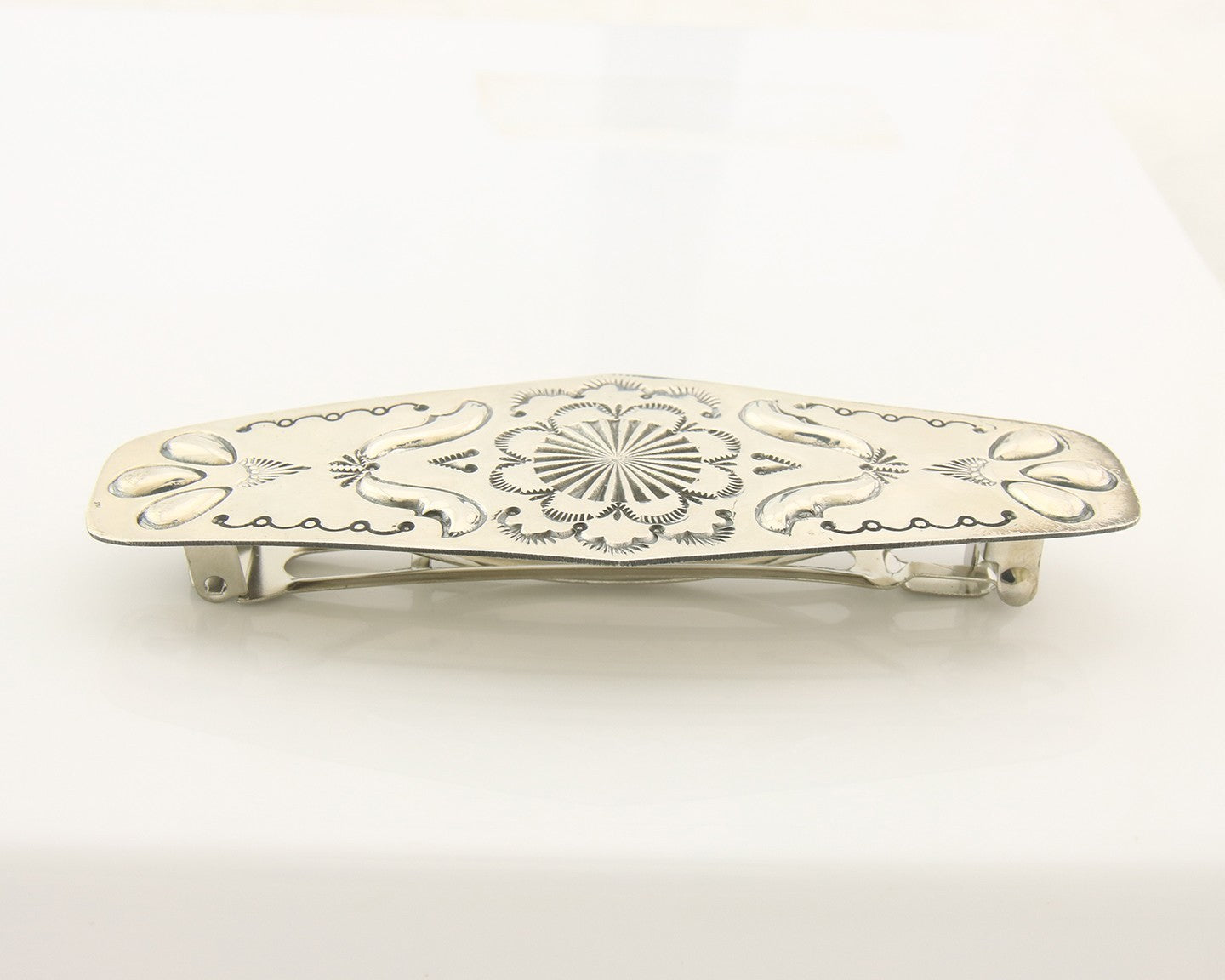 Vintage Navajo Barrette 925 Sterling Silver Hand Stamped Signed Jim Bitsui